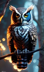 Portrait of an owl sitting on a branch