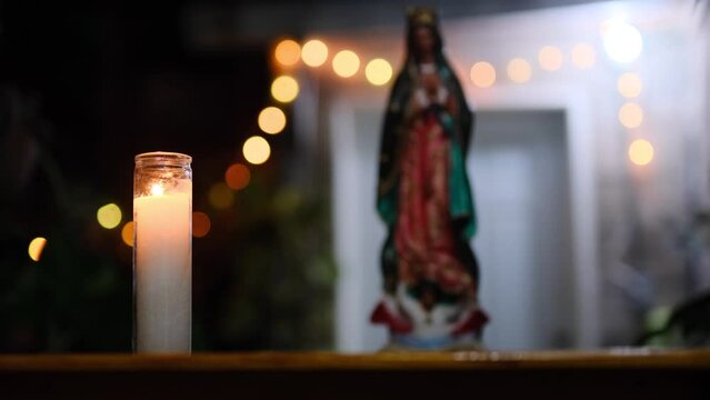 Candle light for Virgen de Guadalupe. Mexican catholic celebration
