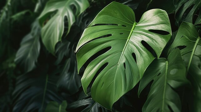 Fototapeta Closeup nature view of tropical green leaf
