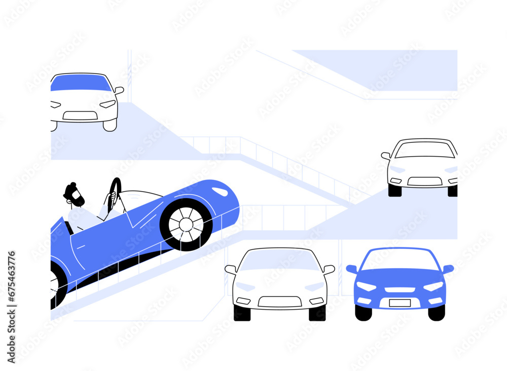 Sticker multilevel parking garage abstract concept vector illustration.