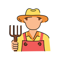 Man with a pitchfork color line icon. Composting. Vector isolated element.