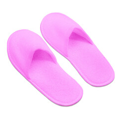 A pair of pink disposable textile slippers on a transparent background. PNG. View from above