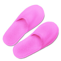 A pair of pink disposable textile slippers on a transparent background. PNG. View from above