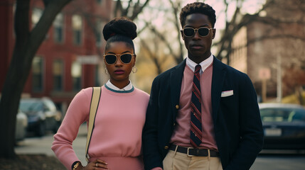 African American preppy models in pink - obrazy, fototapety, plakaty