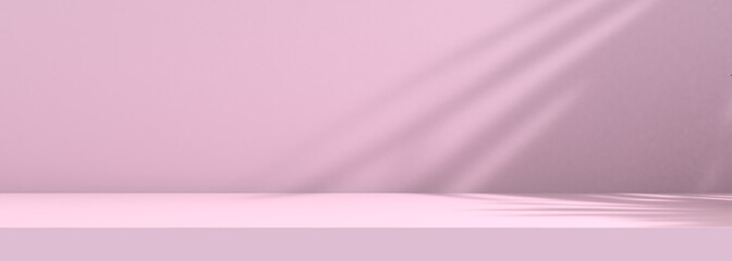 Fondo de suelo y pared vacíos iluminados por luz del sol y sombras de plantas. Fondo para...