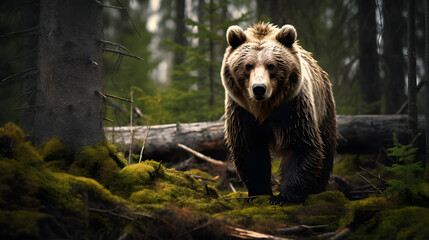 Fototapeta premium Grizzly Bear in North American Forest, Generative AI