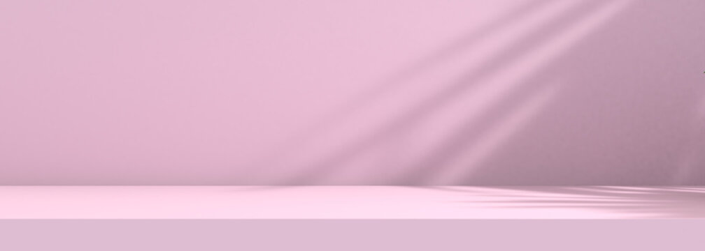 Fondo de suelo y pared vac&iacute;os iluminados por luz del sol y sombras de plantas. Fondo para presentaci&oacute;n de productos.