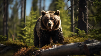 Grizzly Bear in North American Forest, Generative AI