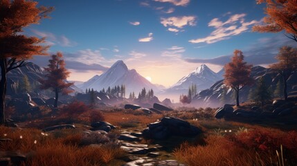 Investigate the intersection of game world design and technical constraints in creating stunning landscapes - obrazy, fototapety, plakaty