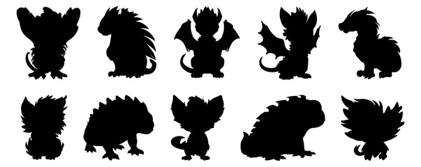 Monster silhouettes set, large pack of vector silhouette design, isolated white background