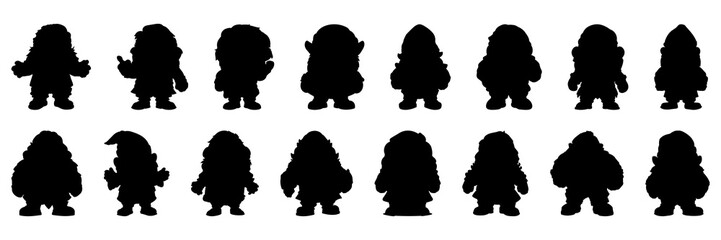 Dwarf silhouettes set, large pack of vector silhouette design, isolated white background - obrazy, fototapety, plakaty