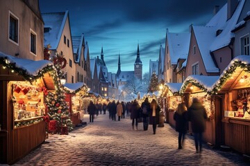 Abastract image of a Christmas Market in Estonia, Baltic Country.