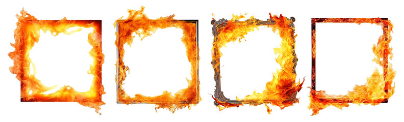 fire frame design element isolated on transparent background, ai generative