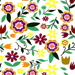 Hand drawn seamless floral pattern. Floral silhouettes of  wildflowers.