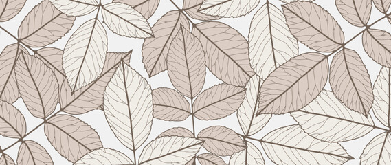 Beige botanical background with branches and leaves. Vector background, postcard, cover, wallpaper