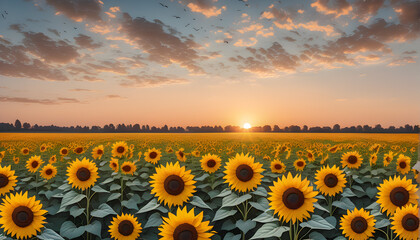 sunflower field Sunset 