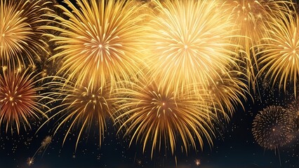 Golden fireworks background. High resolution background with lighting effect and sparkle with copy space for text. Background images for banner and poster.  New year background