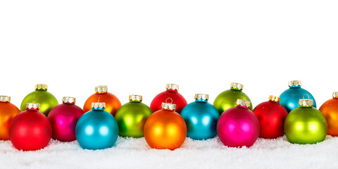 Christmas balls baubles in winter with panorama copyspace copy space decoration isolated on a white...
