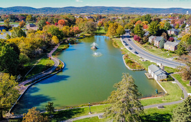 Immerse yourself into this beautiful drone shot of Culler Lake, Frederick MD 