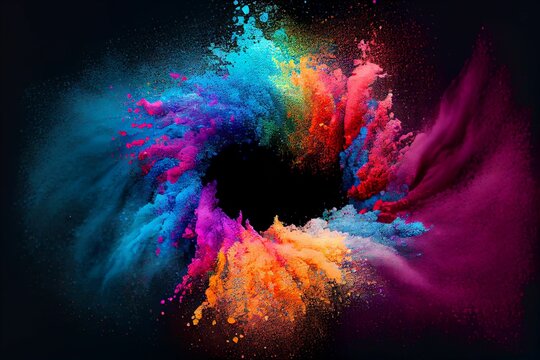 AI-generated Illustration Of A Vibrant Rainbow Holi Paint In The Dark Background