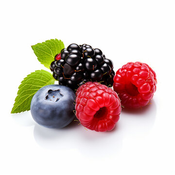 blackberry raspberry and blueberry on white background