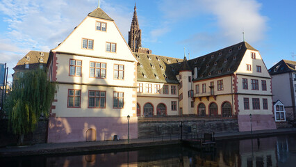 Historic old facade in downtown of Strasbourg, France,