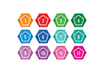 hexagons and numbers 1-12. numbers 1-12 in hexagons. numbers 1-12 for education, business