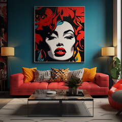 Vibrant Pop Art Living Room Interior Design with Bold Furniture and an Incredible Wall Art...