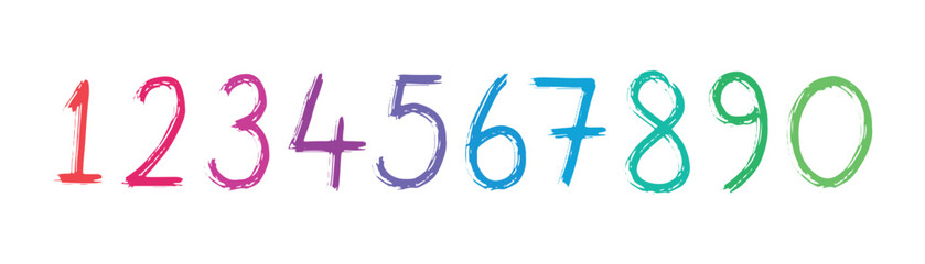 colorful numbers drawn with brush. vector 0-9 numbers