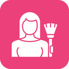 Woman Dusting Line Color Icon
