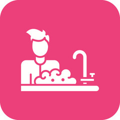 Man Washing Dishes Line Color Icon