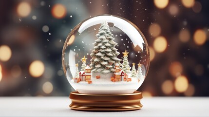 Fototapeta na wymiar Festive Snow Globe Decoration: Elevate your designs with a 3D snow globe showcasing a Christmas tree.