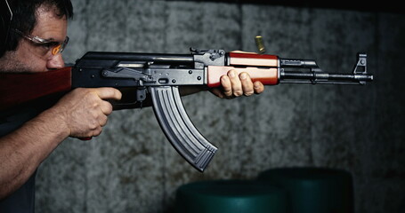 AK-47 Rifle Firing in Detailed 800fps Slow-Motion, High-Speed Close-Up of Classical Kalashnikov...