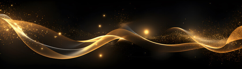 Wide Luxury abstract light background banner with golden glowing waves