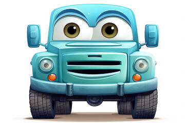 Bright Color Cartoon Car With Smiling Face, Emotions