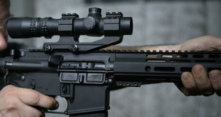 Detail Close-Up of Finger Pulling Trigger on Assault Rifle, Multipel shots in Super Slow-Motion 800...