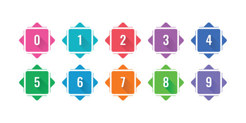 colored 0-9 numbers inside the square. 0-9 numbers on a white background