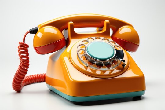 An orange telephone with a green button on it, clipart on white background.