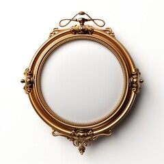 A gold mirror on a white wall, clipart on white background.