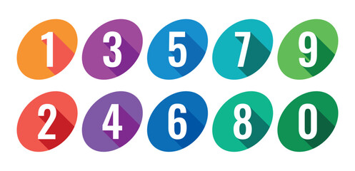 colored ellipses and numbers 0-9. shaded 0-9 numbers