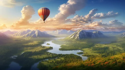 Foto op Canvas A hot air balloon soaring high above the picturesque landscape © faxi art