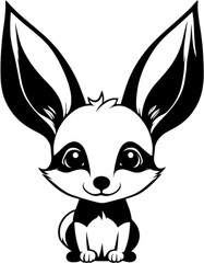 Black-white cute Fennec Fox cartoon icons. 