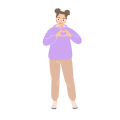 Self-love and self help concept. Young girl making hand heart symbol with her fingers that express  gratitude, peace, love and acceptance.