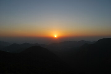 Sunset on a mountain's view point in India. Maharashtra State. Wildlife.
