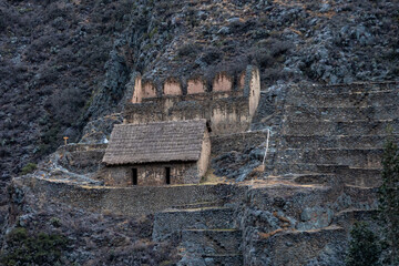 Granaries, Inca ruins of Ollantaytambo, Ollantaytambo, Cusco, Peru