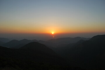 Sunset on a mountain's view point in India. Maharashtra State. Wildlife.
