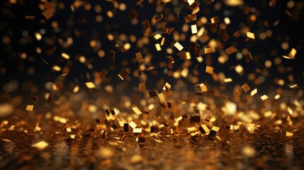 Shower of 3D Golden Confetti: Enhance your projects with our isolated 3D gold party popper and stunning golden confetti collection. - obrazy, fototapety, plakaty