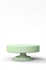 A green cake stand on a white background, empty podium mockup for beauty product