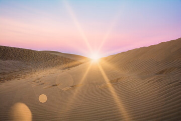 Sand dunes of Maspalomas with sun on Gran Canaria in Spain