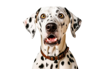 Dalmatian dog with a surprised face isolated on a transparent background. Concept of pet.